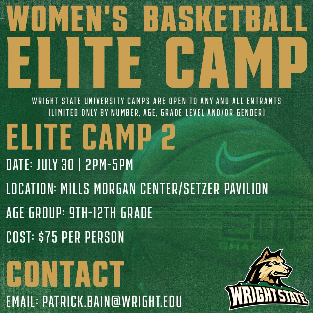 🚨𝐋𝐀𝐒𝐓 𝐂𝐇𝐀𝐍𝐂𝐄🚨

There is one final chance to sign up for our Elite Camp on the 30th!

Register today by clicking the link ⬇️ bit.ly/WSUWBBCamps