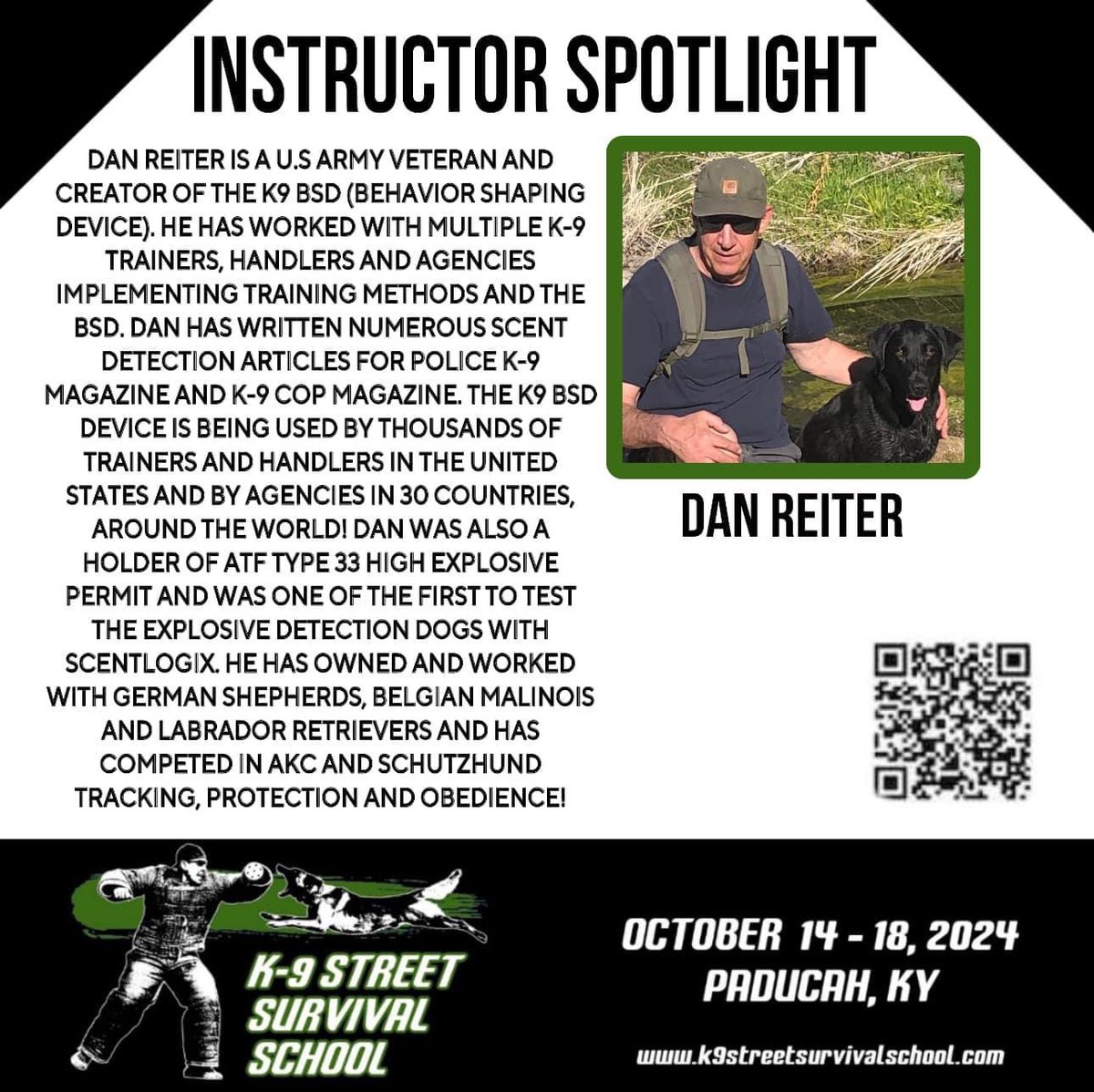 Join us &amp; Dave Reiter at the K-9 Street Survival School in 
Paducah, KY - October 14th-18th

CLASS: Scent Detection- Training the Odor Hunter 

Click here to register! 
policek9magazine.com/k9sss/