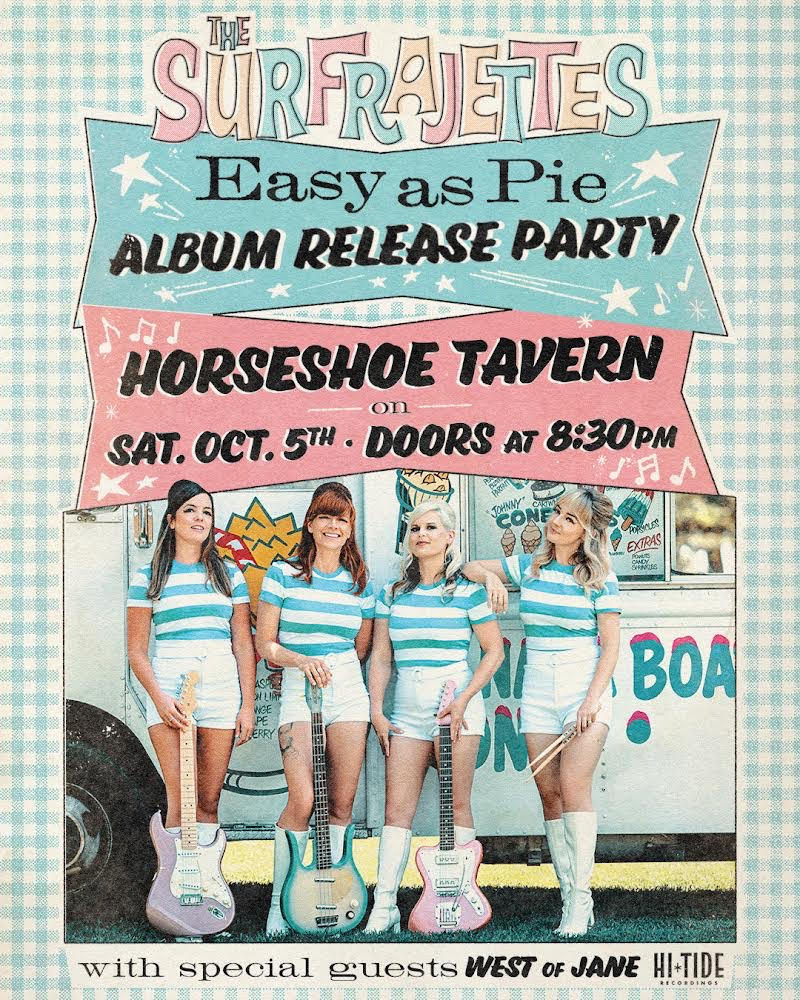 The Horseshoe Tavern (@horseshoetavern) on Twitter photo 💥JUST ANNOUNCED💥 We're just excited as you're about to be to announce a special homecoming party for <a href="/thesurfrajettes/">The Surfrajettes</a> second LP 'Easy as Pie'! They'll be at the Horseshoe on October 5th with very special guests West of Jane!
🎟 Available now at showclix.com/tickets/thesur… 💥JUST ANNOUNCED💥 We're just excited as you're about to be to announce a special homecoming party for <a href="/thesurfrajettes/">The Surfrajettes</a> second LP 'Easy as Pie'! They'll be at the Horseshoe on October 5th with very special guests West of Jane!
🎟 Available now at showclix.com/tickets/thesur…
