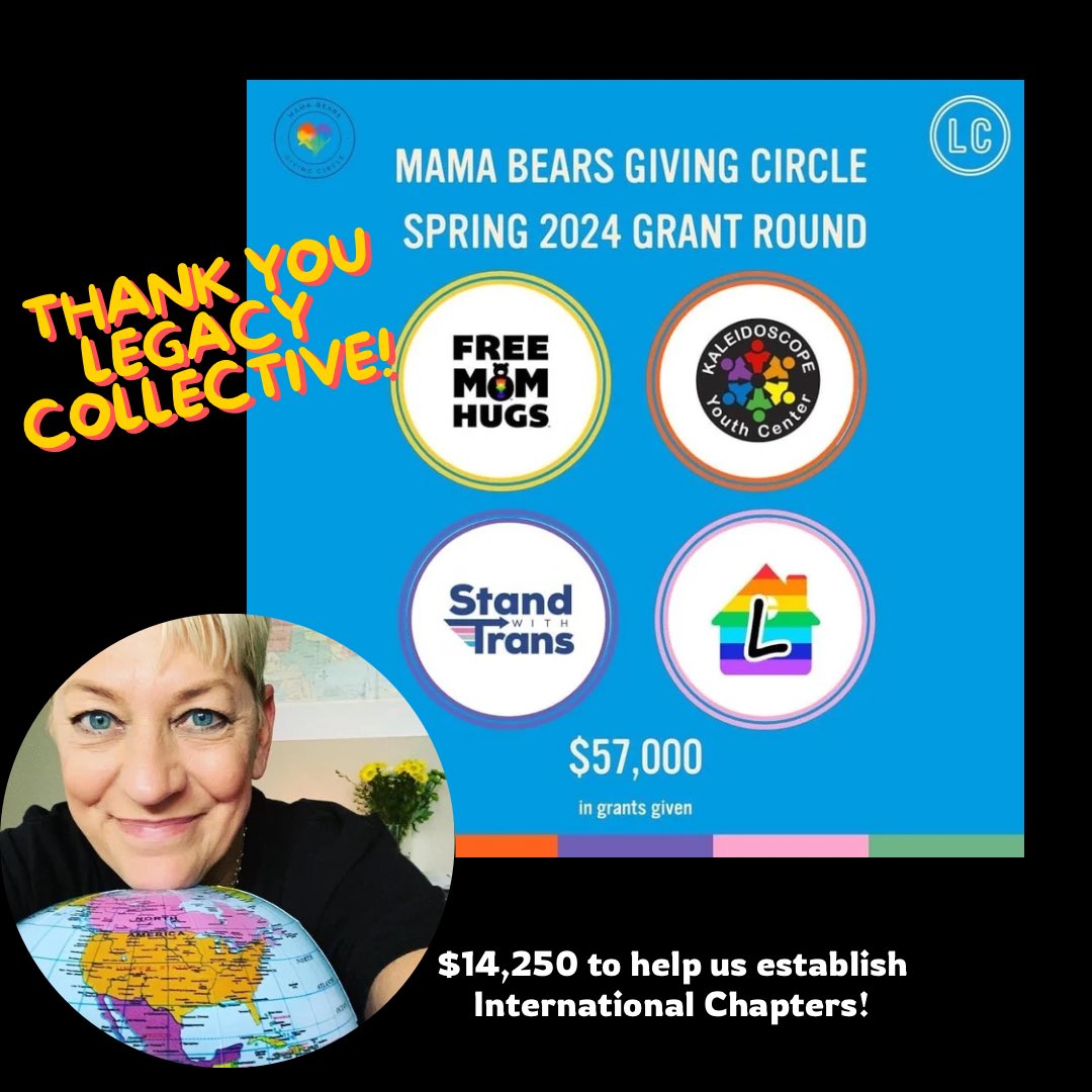 freemomhugs's tweet photo. THANK YOU to the @RealMamaBears Giving Circle and Legacy Collective!

We can now focus on creating INTERNATIONAL chapters!

 “Thank you to each of these organizations for working to make the world a safer, more loving and more inclusive place!”
@legacycollective 

#FreeMomHugs https://t.co/b8JsYyFUY1