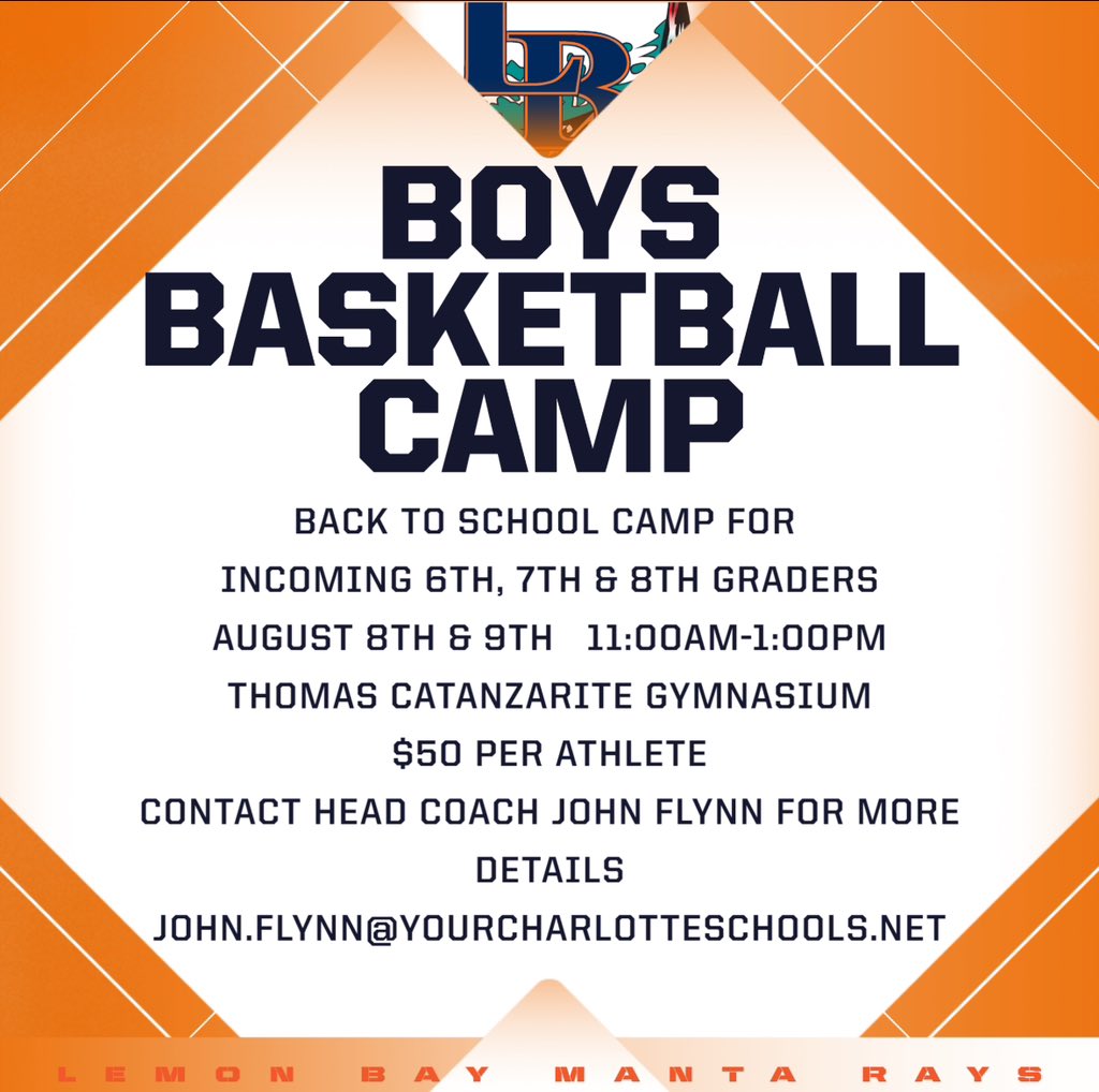 Just a reminder that Lemon Bay’s hoops camp is two weeks out. <a href="/mantaathletics/">LBHS Athletics</a> #SunPreps