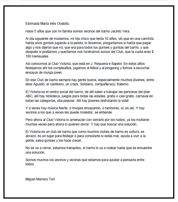 Estimada María Inés,