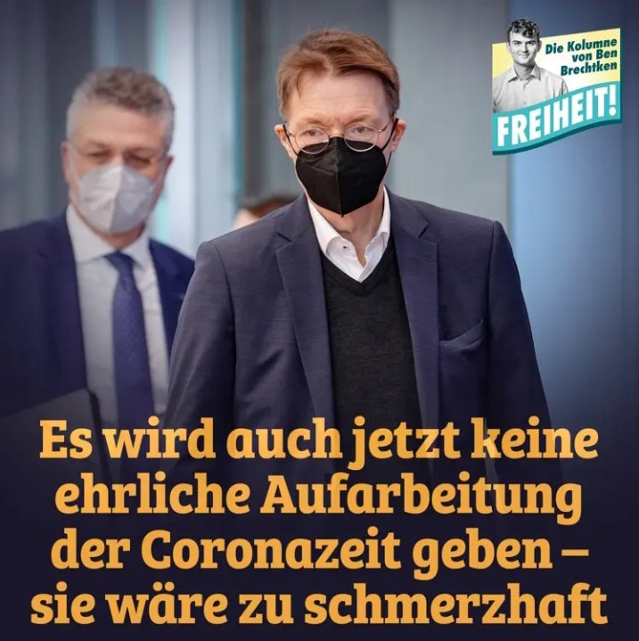 ben_brechtken's tweet photo. Während Corona haben Politik, Medien und Gesellschaft also in so einem großen Ausmaß versagt, dass eine richtige Aufarbeitung kaum vorstellbar ist. 70 Prozent der Deutschen, 80 Prozent der Polizisten, 90 Prozent der Journalisten, 95 Prozent der Lehrer, 97 Prozent der Ärzte, 99 Prozent der Verwaltungsmenschen und 100 Prozent der Regierungspolitiker müssten sich eingestehen, dass sie nicht nur falsch lagen, sondern absolut totalitär unterwegs waren.

Noch schlimmer: Sie müssten sich eingestehen, dass sie sich in der Rolle der hetzenden Diskriminierer pudelwohl gefühlt haben, dass sie sich bei ihrem Hass auf Ungeimpfte auf der richtigen Seite der Geschichte wähnten, dass er ihnen einen Lebenssinn für den Alltag gegeben hat. Nie war es einfacher, sich moralisch überlegen zu fühlen: Maske auf, Impfung rein, Andersdenkende diffamieren, fertig.

All diese Menschen müssten sich schmerzlichst mit sich selbst auseinandersetzen, mit der Frage, warum sie blind Autoritäten vertrauten und sich gegen Mitbürger aufhetzen ließen. Sie müssten zum Schluss kommen, dass sie innerhalb kürzester Zeit zu jener Art von Menschen wurden, mit der jede menschenfeindliche Gesellschaft erst möglich wird.

Da die meisten Leute noch nicht einmal zugeben können, wenn sie im Straßenverkehr einen Fehler gemacht haben, fehlt mir jede Fantasie, um an so eine ehrliche Aufarbeitung zu glauben.

https://t.co/MhSagAE4xH