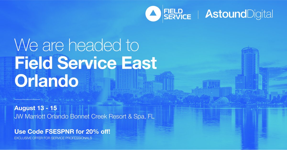 AstoundDigital_'s tweet photo. we're gearing up for Field Service East 2024 in Orlando! Join us from the 13th to 15th of August to hear industry leading speakers, and learn about game-changing initiatives that will shape the future of service.Use the code below to receive 20% off your registration #Salesforce https://t.co/vR91fNLzYS