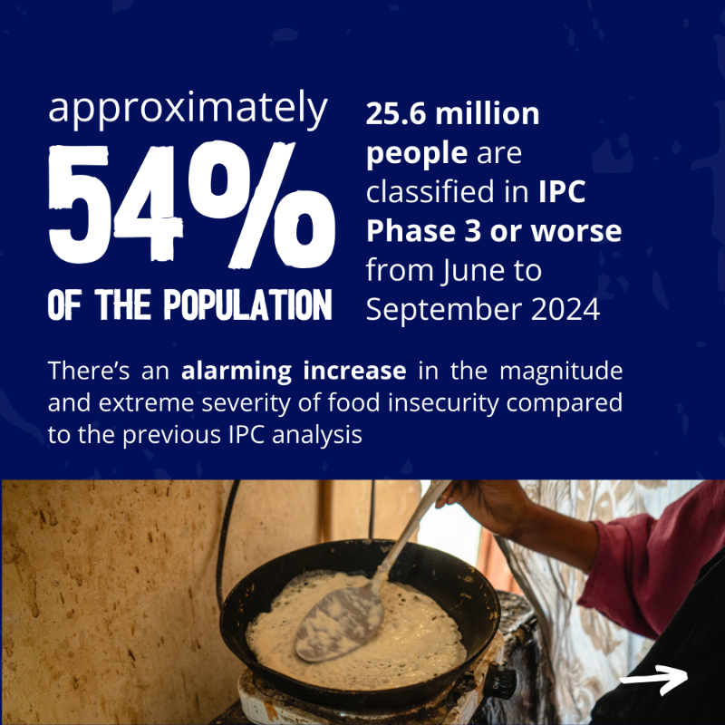 WFP's tweet photo. The latest analysis warns #Sudan has become the world's largest hunger crisis.

🔴 Over half the population is experiencing extreme hunger
🔴 People in 14 areas are at risk of #famine
🔴 Fighting is hampering humanitarian access and people's ability to grow food

Get the facts ⏩