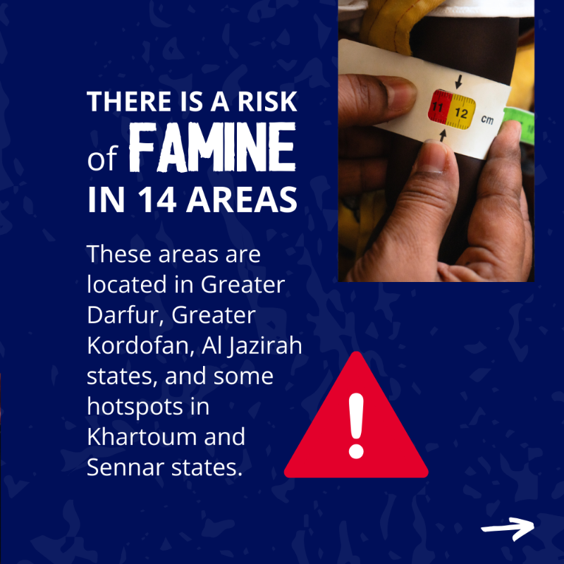 WFP's tweet photo. The latest analysis warns #Sudan has become the world's largest hunger crisis.

🔴 Over half the population is experiencing extreme hunger
🔴 People in 14 areas are at risk of #famine
🔴 Fighting is hampering humanitarian access and people's ability to grow food

Get the facts ⏩