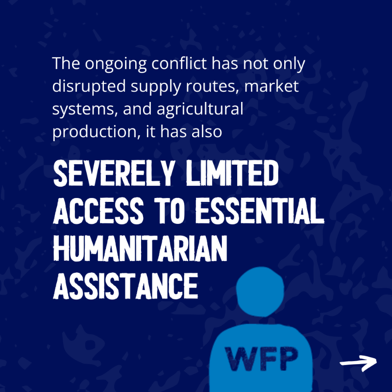WFP's tweet photo. The latest analysis warns #Sudan has become the world's largest hunger crisis.

🔴 Over half the population is experiencing extreme hunger
🔴 People in 14 areas are at risk of #famine
🔴 Fighting is hampering humanitarian access and people's ability to grow food

Get the facts ⏩