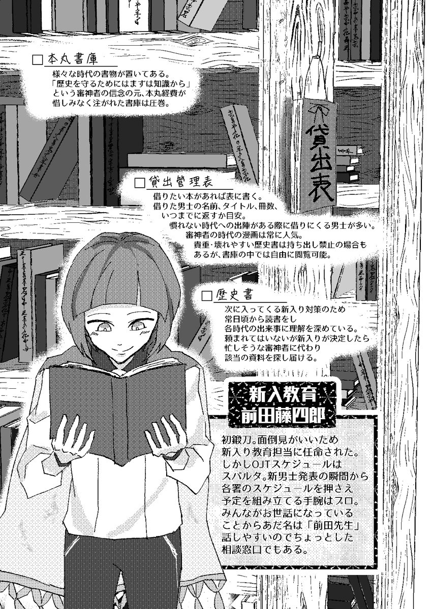 【再録】番長実装記念

時の政府から「厄介本丸」と疎まれる
エラー頻発本丸にやってきた村雲江が
雨さんと一緒に新入りOJTを受ける話
=========
4コマ+設定資料集
*顔出し審神者有り

@記念すべき顕現
@新入り教育 前田

(1/5) 