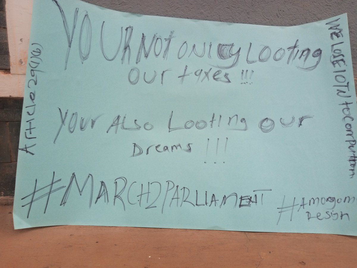 Ntalebrian22's tweet photo. Been a battle on the streets today. I got in kpl at 10. Was supposed to meet comrades at garden city, before I could reach them were arrested. Other comrades at Cham towers like @AshirafHector16  preparing to march police disrupted us and went separate ways. 

#March2Parliament https://t.co/Az1xG7K9so