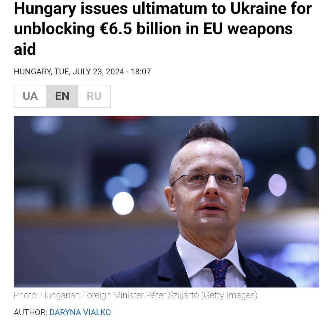 ManiamAkash's tweet photo. Sequence of events - 

1. russia illegally invades Ukraine
2. Ukraine keeps supplying Hungary with russian oil
3. Hungary keeps blocking military aid to Ukraine
4. Hungary deepens cooperation with russia 
5. russia uses oil revenues to fund war against Ukraine
6. Hungary keeps blocking aid to Ukraine, who still allows russian oil to reach them
7. Hungary keeps attacking the EU while favouring russia 
8. Ukraine stops russian oil transit to Hungary 
9. Hungary complains to the same EU it repeatedly criticises
10. Hungary threatens to sue Ukraine & vows to keep blocking EU aid until Ukraine allows russian oil through

Yeah, how dare Ukraine block a major source of funding for a state trying to exterminate them? How dare Ukraine stop supplying a country who's consistently appeased their aggressor while blocking support for them? 

At this point, what more must Hungary do to incur Article 7?