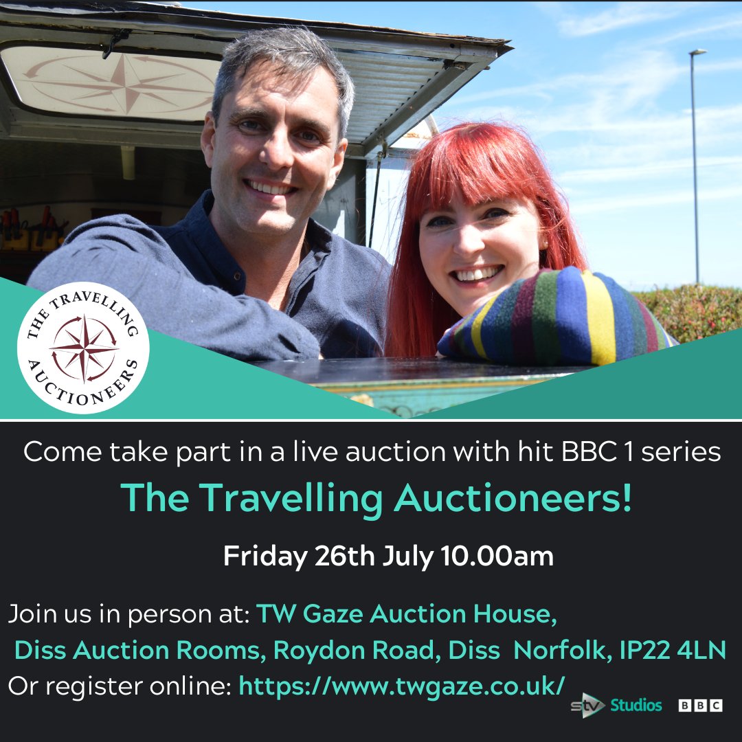 The Travelling Auctioneers (@travellingauct) on Twitter photo Join hit BBC One show - The Travelling Auctioneers' very own <a href="/izziebalmer1/">Isabel Balmer</a> and <a href="/johnson_bespoke/">Johnson Bespoke</a> at <a href="/twgazeauctions/">TW Gaze Auctions</a> Diss Auction Rooms for a live auction on Friday 26th July 2024 at 10am.
You can view the online catalogue and register to bid online here: shorturl.at/3nvBm Join hit BBC One show - The Travelling Auctioneers' very own <a href="/izziebalmer1/">Isabel Balmer</a> and <a href="/johnson_bespoke/">Johnson Bespoke</a> at <a href="/twgazeauctions/">TW Gaze Auctions</a> Diss Auction Rooms for a live auction on Friday 26th July 2024 at 10am.
You can view the online catalogue and register to bid online here: shorturl.at/3nvBm