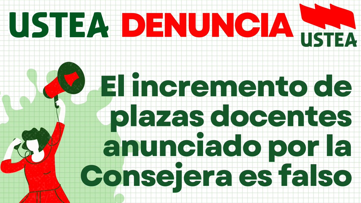 usteaeducacion's tweet photo. 🚨 De las plazas anunciadas por la Consejera, la mayoría no son nuevas y, las que lo son, suponen un porcentaje ridículo de las que verdaderamente serían necesarias

➡️Comunicado: https://t.co/Z0ZIDXcQnT https://t.co/R7rUIOKUt4