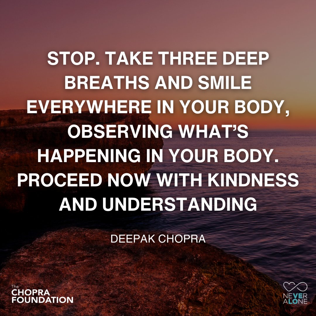 NeveraloneWorld's tweet image. Pause and reset: Take three deep breaths, let a smile embrace your being, and observe the magic within. Proceed with kindness and understanding today, radiating positivity in every step. 😌🌈 #BreatheSmileRepeat #DeepakChopraWisdom #MindfulLiving