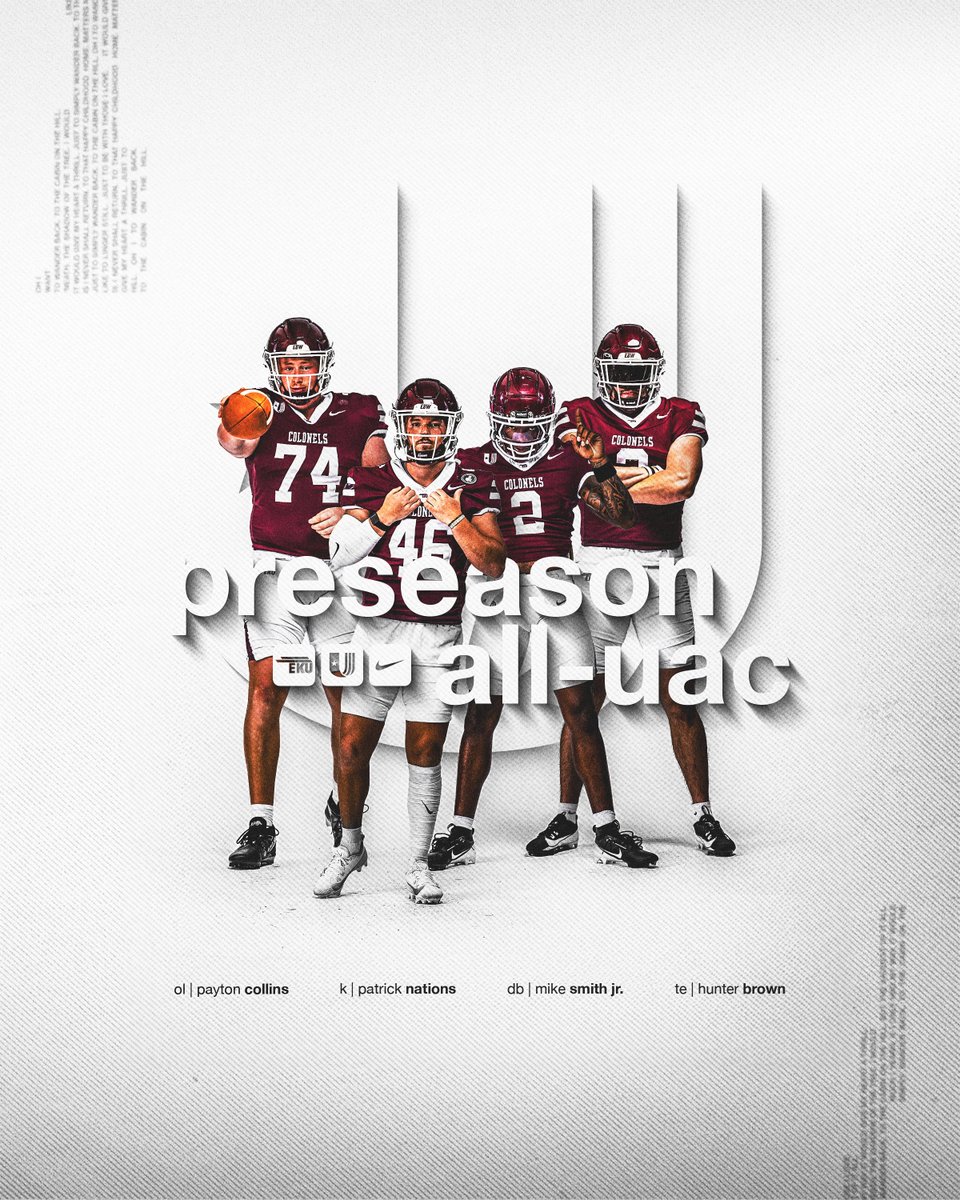 𝐁𝐞𝐬𝐭 𝐈𝐧 𝐂𝐥𝐚𝐬𝐬!

Payton Collins, Patrick Nations, Mike Smith Jr, and Hunter Brown earn <a href="/uacfootball/">UAC Football</a> Preseason All-Conference selections!

📰:t.ly/ULBHK

#E2W | #MatterOfPride