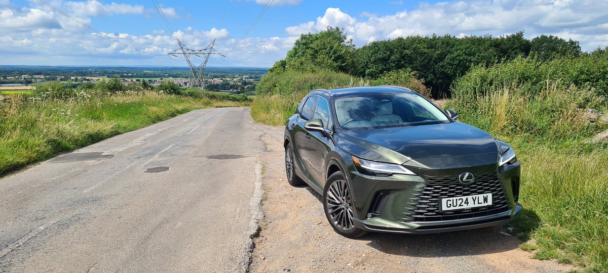 MttRbnsn's tweet photo. Next test car is this @LexusUK #RX450h+ #Takumi #PHEV in #Terrane #Khaki. It's nigh-on the flagship spec and powertrain for the #RX family, so this one costs from £75,995, but you can get in this SUV from £62,140 for a 350h hybrid. https://t.co/3IZ6iRIGdp
