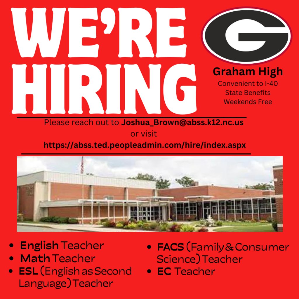 If you know anyone who may be looking for a career change or for a new educational home, GHS is looking to fill the following positions.