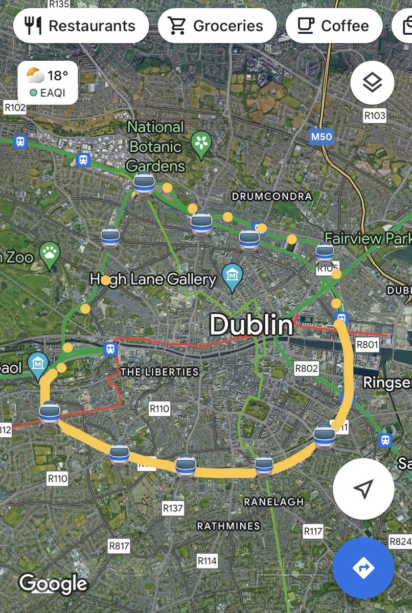HalpinCiaran's tweet photo. @cianginty A circular route (metro ideally, or luas) around the canals, using existing lines on the north side and a new line on the south would be great! Like the cityringen in Copenhagen it would add so much connectivity https://t.co/NZSGhRyvPU
