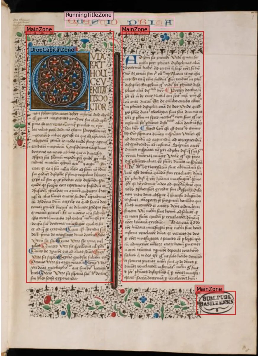 Introducing Florence 2 for Medieval Zone Detection, now available on <a href="/huggingface/">Hugging Face</a> ! This model was trained on the CATMuS Medieval Segmentation dataset, also available on HuggingFace. It uses the SegmOnto format and trained on 12 zones (some with very few examples). I had a lot of