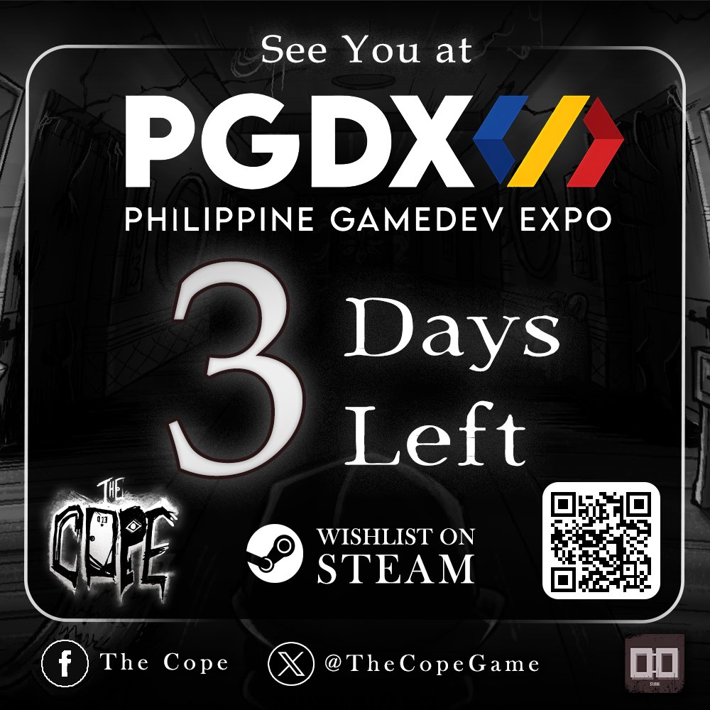 TheCopeGame's tweet photo. Just 3 days until 'The Cope Mansion' opens at PGDX2024 in the Philippines (July 26-28). Experience our thrilling mix of survival horror, point-and-click adventure, and Lovecraftian mystery. 
Wishlist now on Steam: https://t.co/IV06sh9rQJ
#PGDX #THECOPEGame #GameDevExpo 👻🏠 https://t.co/f9wAUPE2vD