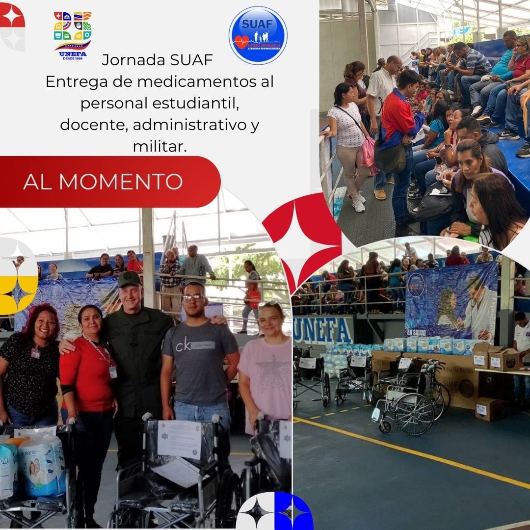 Unefa (@unefa_ven) on Twitter photo El Rector MG Ricardo Nicodemo lideró #hoy la entrega de medicamentos, suministrados por el SUAF, al personal estudiantil, docente, administrativo y militar en la cancha techada de la sede principal de la #UNEFA
<a href="/vladimirpadrino/">Vladimir Padrino L.</a>
<a href="/FelixOsorioG/">Felix Osorio</a> <a href="/sandraoblitasr/">Sandra Oblitas Ruzza</a> <a href="/suaf_ve/">Suaf.ve</a> El Rector MG Ricardo Nicodemo lideró #hoy la entrega de medicamentos, suministrados por el SUAF, al personal estudiantil, docente, administrativo y militar en la cancha techada de la sede principal de la #UNEFA
<a href="/vladimirpadrino/">Vladimir Padrino L.</a>
<a href="/FelixOsorioG/">Felix Osorio</a> <a href="/sandraoblitasr/">Sandra Oblitas Ruzza</a> <a href="/suaf_ve/">Suaf.ve</a>