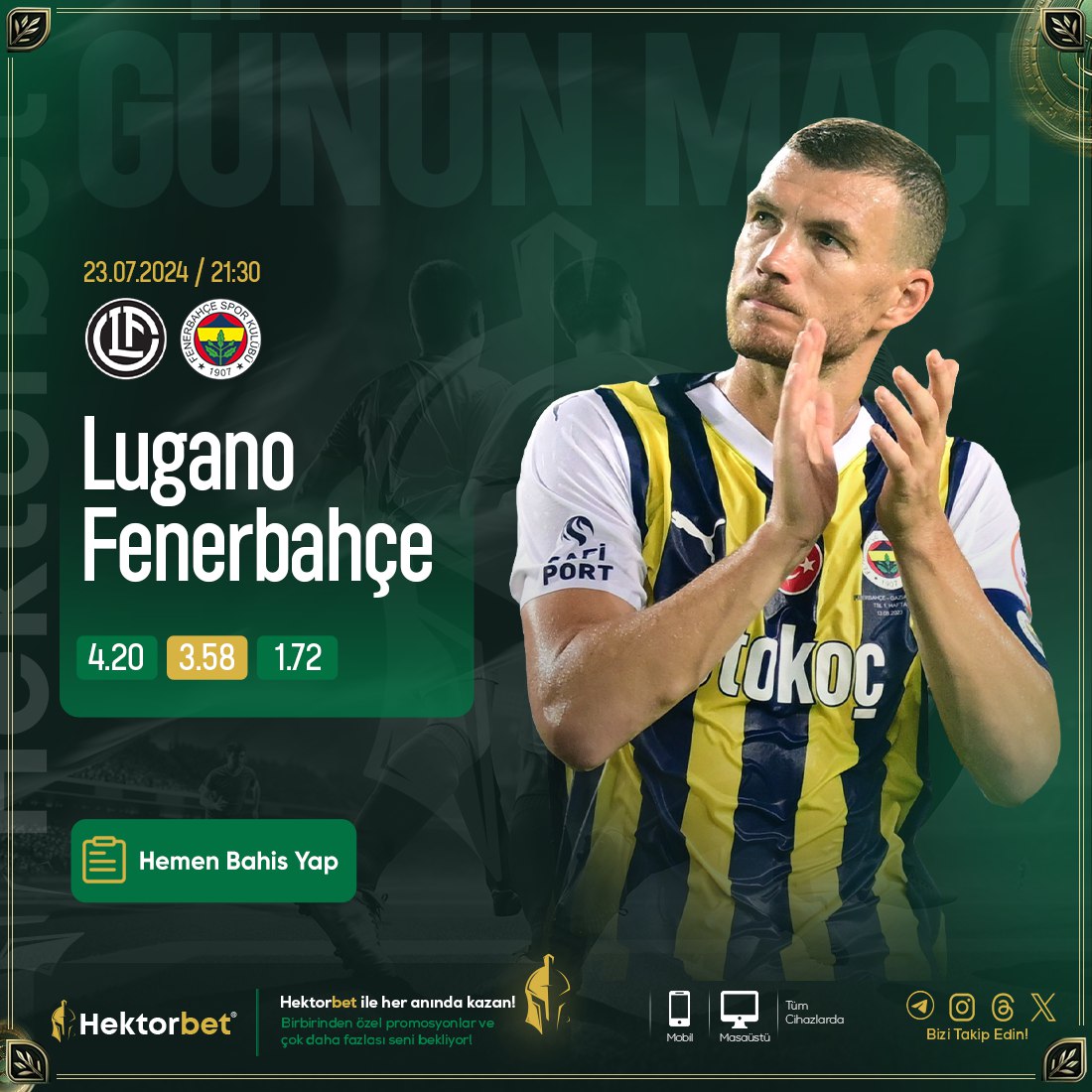 🔥 BU ORANLAR, BU ADRENALİN, BU HEYECAN, BU TUTKU ve BU ORANLAR BAŞKA HİÇBİR YERDE YOK.

🇨🇭 LUGANO 🫢 FENERBAHÇE 🇹🇷 21:30 ⏱

🔥 BAHİSİN EN GÜZEL NOKTASI HEKTORBET!

😻 GİRİŞ (cutt.ly/hektorgir)  📴  SOSYAL (heylink.me/hektorbet) 🤎