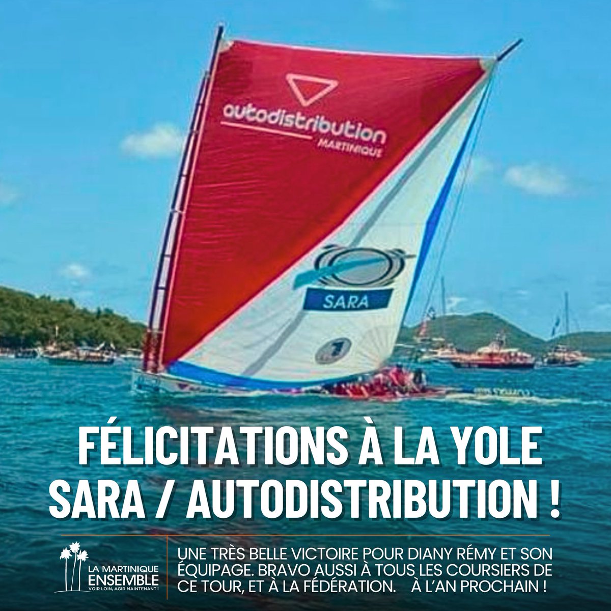ensemblemq's tweet photo. Après une semaine forte en émotions, bravo à la yole Sara / Autodistribution pour sa victoire ! Nous saluons aussi l'implication de tous les coursiers et de la fédération. https://t.co/i9wv5ieYl5