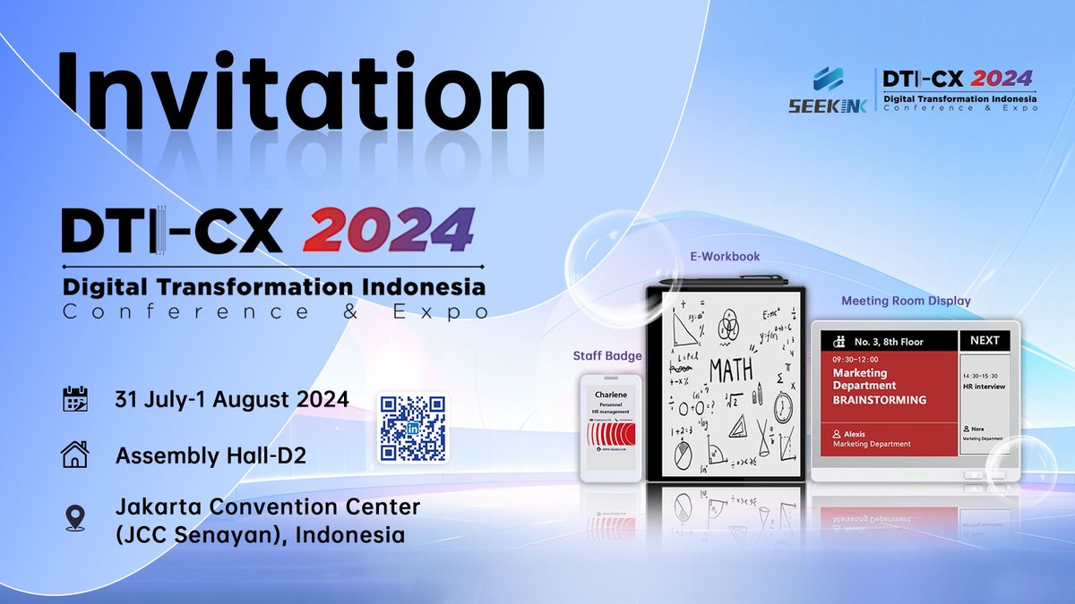 SeekinkTech's tweet image. 📣Hey~Let us exploring new opportunities in the age of Digital Transformation!🎊🎉SEEKINK Technology invites you to our booth No. Assembly Hall-D2 in Digital Transformation Indonesia Conference &amp;amp; Expo!
#digitalsignage #digitaldisplay #digitalscreen #epaperdisplay #provider