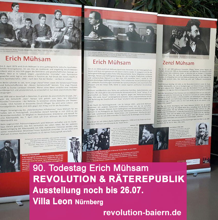 Revolution und #Räterepublik
 in Bayern und der Kampf von Zenzl und Erich #Mühsam
 gegen Faschismus und für direkte Demokratie - Ausstellung in der Villa Leon #Nürnberg
 noch bis Freitag 26.07.24
revolution-baiern.de