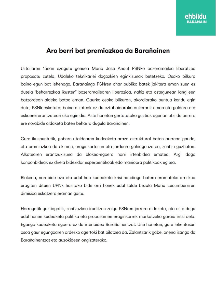 EHBilduBaranain's tweet photo. ⏩️Aro berri bat premiazkoa da Barañainen. 
⏩️Urge una nueva etapa en Barañain. https://t.co/NMg3OSoEH5