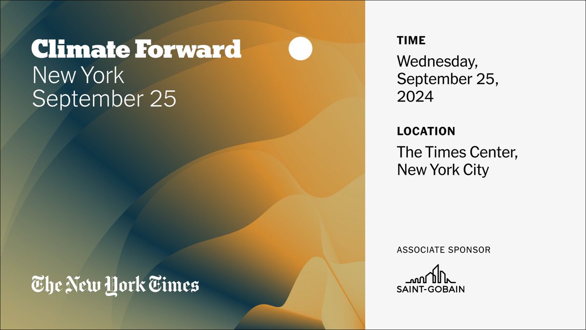 saintgobain's tweet photo. [#ClimateForward] 

Rejoignez le @nytimes pour une journée dédiée à la compréhension de notre monde et du réchauffement climatique.

Comme #SaintGobain, soyez présents, pour faire face à cette nouvelle réalité. https://t.co/D9b3r8tDoh