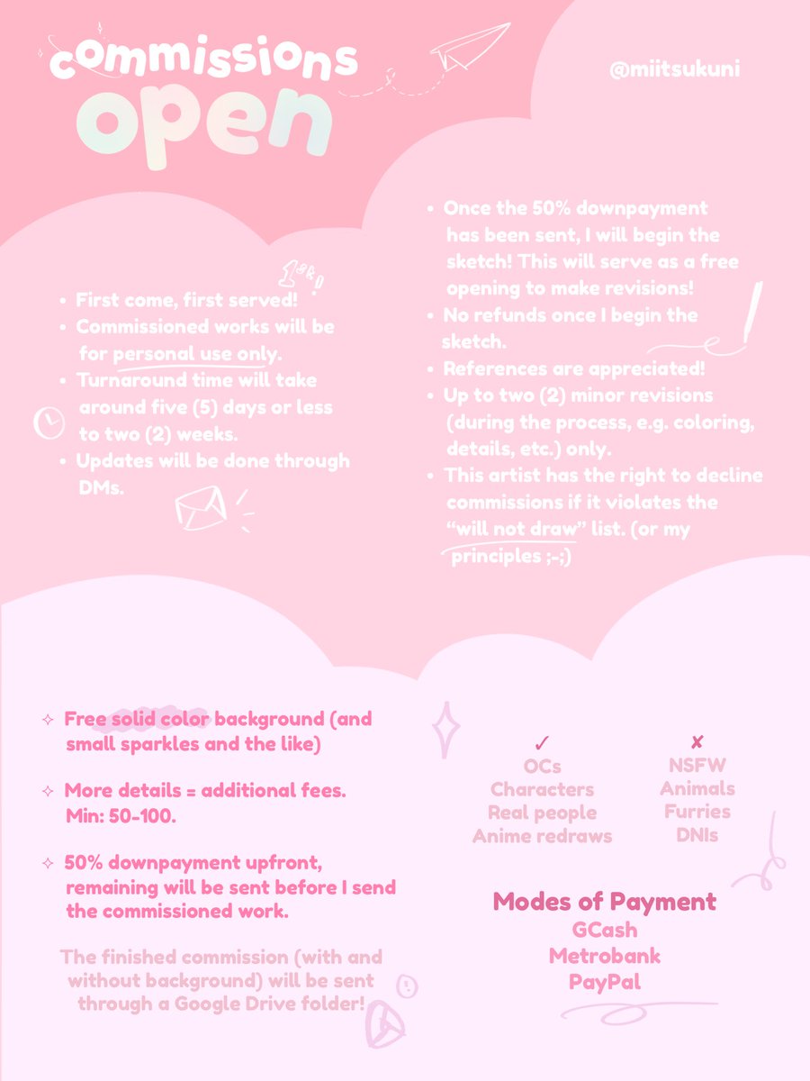 miitsukuni's tweet photo. 🍥 last call — july comms !

↳ will be open depending on workload, likely 3 - 5 will be accepted

feel free to dm if you’re interested 💌

🔖: #commissionsopen #commsopen #artph https://t.co/JaJhkACm9b