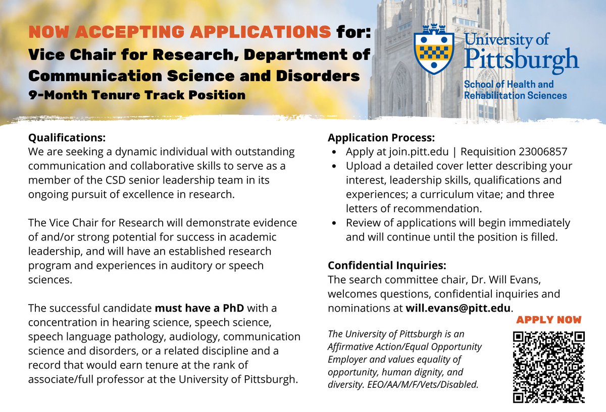 #PittCSD is accepting applications for the Vice Chair of Research! #PittSHRS

Apply here:cfopitt.taleo.net/careersection/…