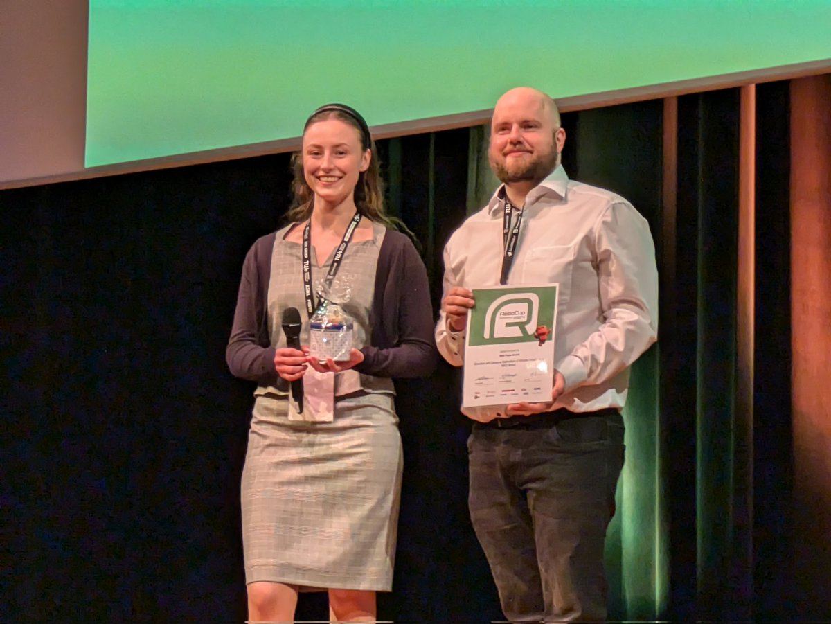 physar_nl's tweet photo. Congratulations to Diana Kleingarn and Dominik Brämer with their Best Paper award at the RoboCup 2024 Symposium. https://t.co/6Cu8kKVb74