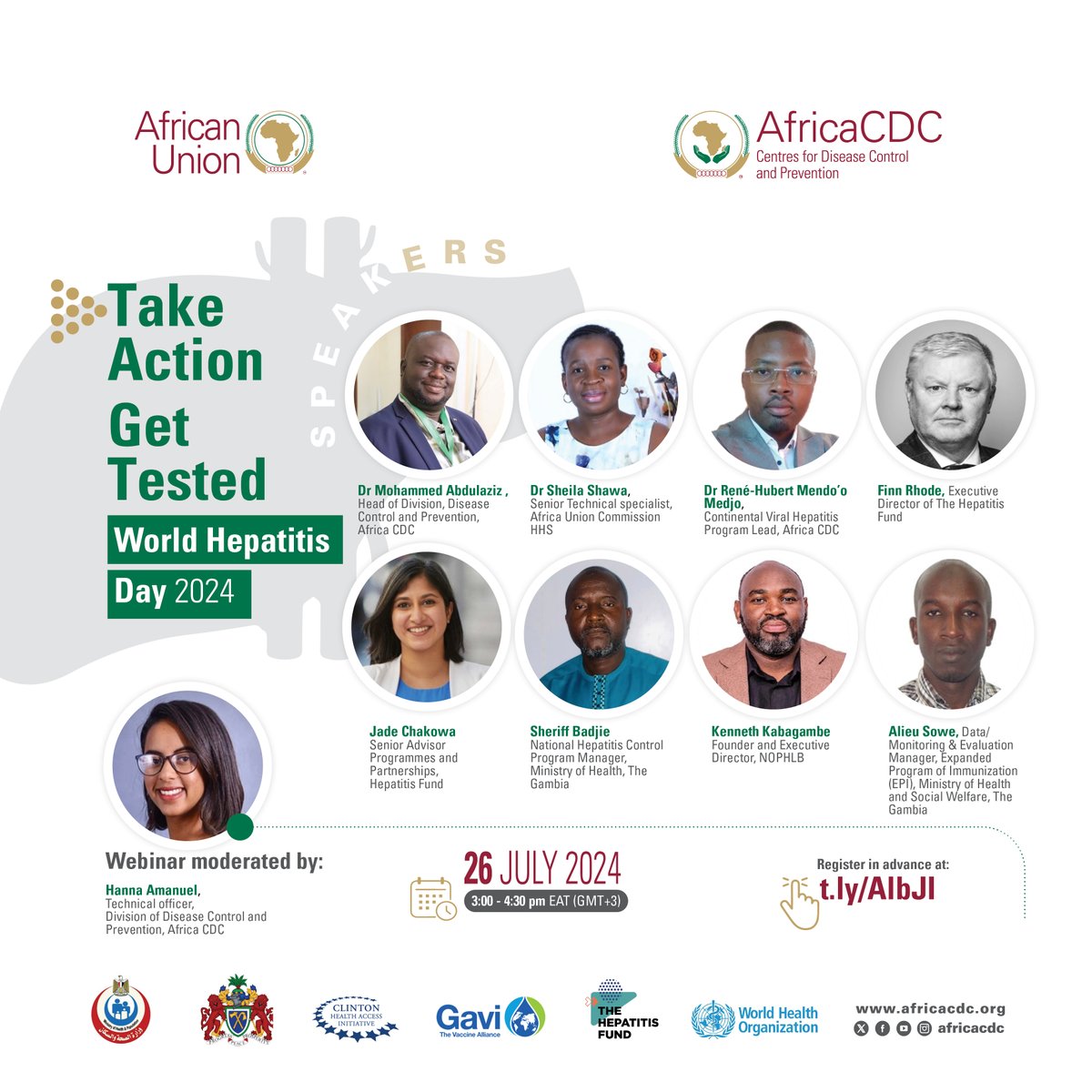 Ahead of #WorldHepatitisDay on 26 July, join the @AfricCDC webinar, "Take action, get tested", featuring our ED <a href="/FinnJarleRode/">Finn Jarle Rode</a>.
⏰ 03:00 PM to 4:30 PM East African Time (GMT+3) 
🔗 africacdc-org.zoom.us/webinar/regist…