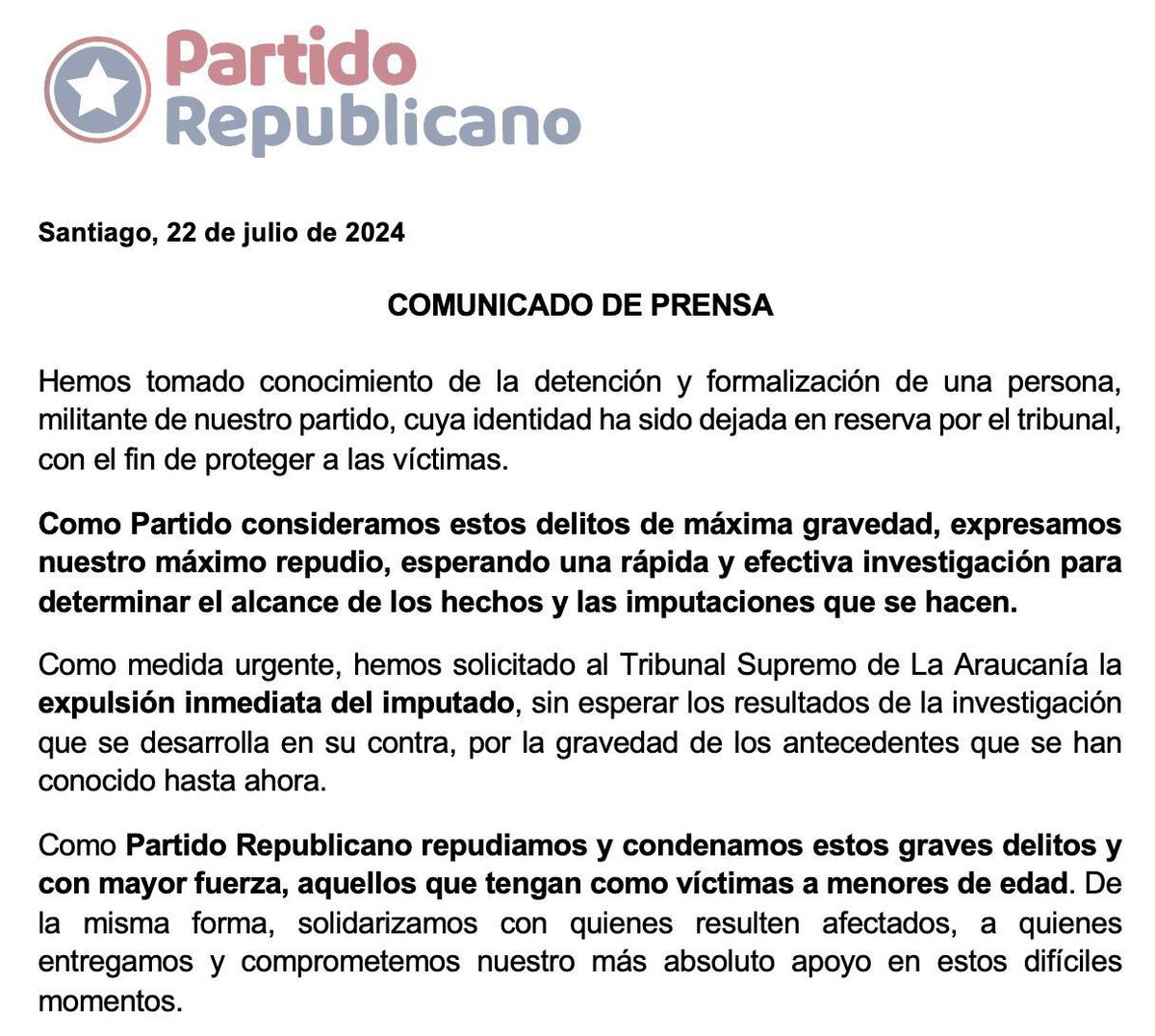 Comunicado oficial Partido Republicano