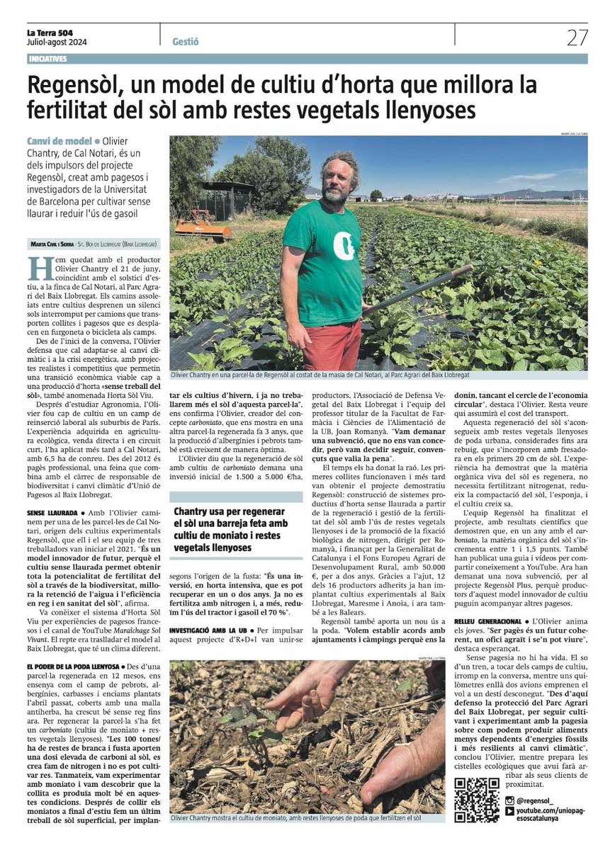 PolyphenolR's tweet photo. 🔵 #RevistaLaTerra @uniopagesos fa difusió de @Regensol_ 📰📢

El projecte Regensol liderat per @JoanRomanya millora de la Fertilitat del Sòl amb Restes Vegetals en el Cultiu d'Horta.🍅🍓

Molt contents de col•laborar en aquest projecte activament.👏

https://t.co/30bQsHkHOK https://t.co/G9GLcEG8h5