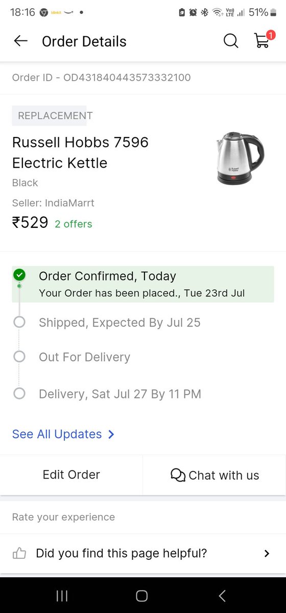 mishrashrigopal's tweet photo. @flipkartsupport @Flipkart How someone is selling duplicate product from your platform, I have ordered Russel hobs electric kettle and you have supplied duplicate (नकली) product, pls investigate and supply right product as shown in description. @FinMinIndia https://t.co/S59DXMzhuK