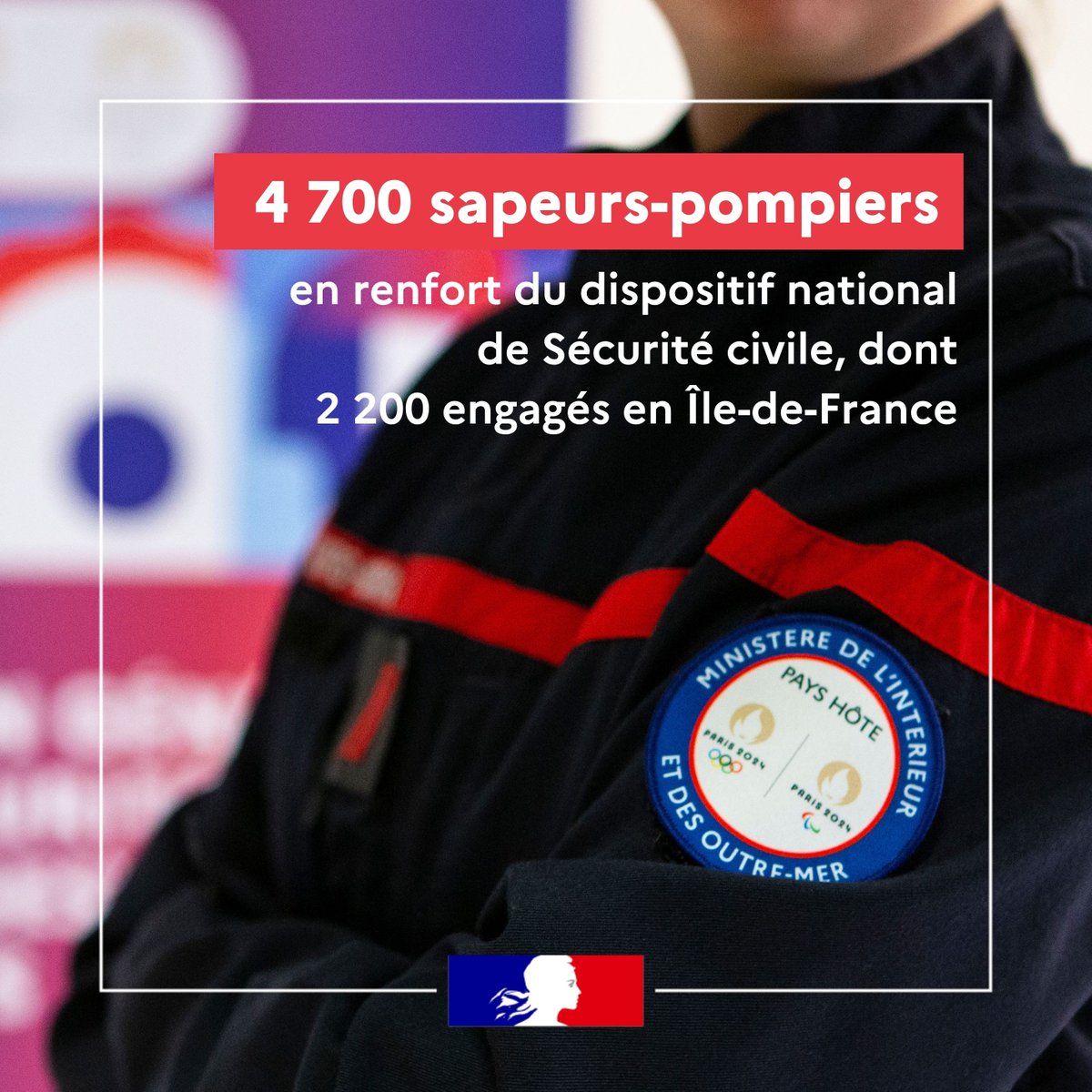 #àlintérieurDesJeux Opérations de secours aux abords des sites de compétition et renforts des centres d’incendie et de secours : dès demain, 4 700 sapeurs-pompiers en provenance de toute la France seront mobilisés en soutien des moyens locaux des départements où se déroulent les