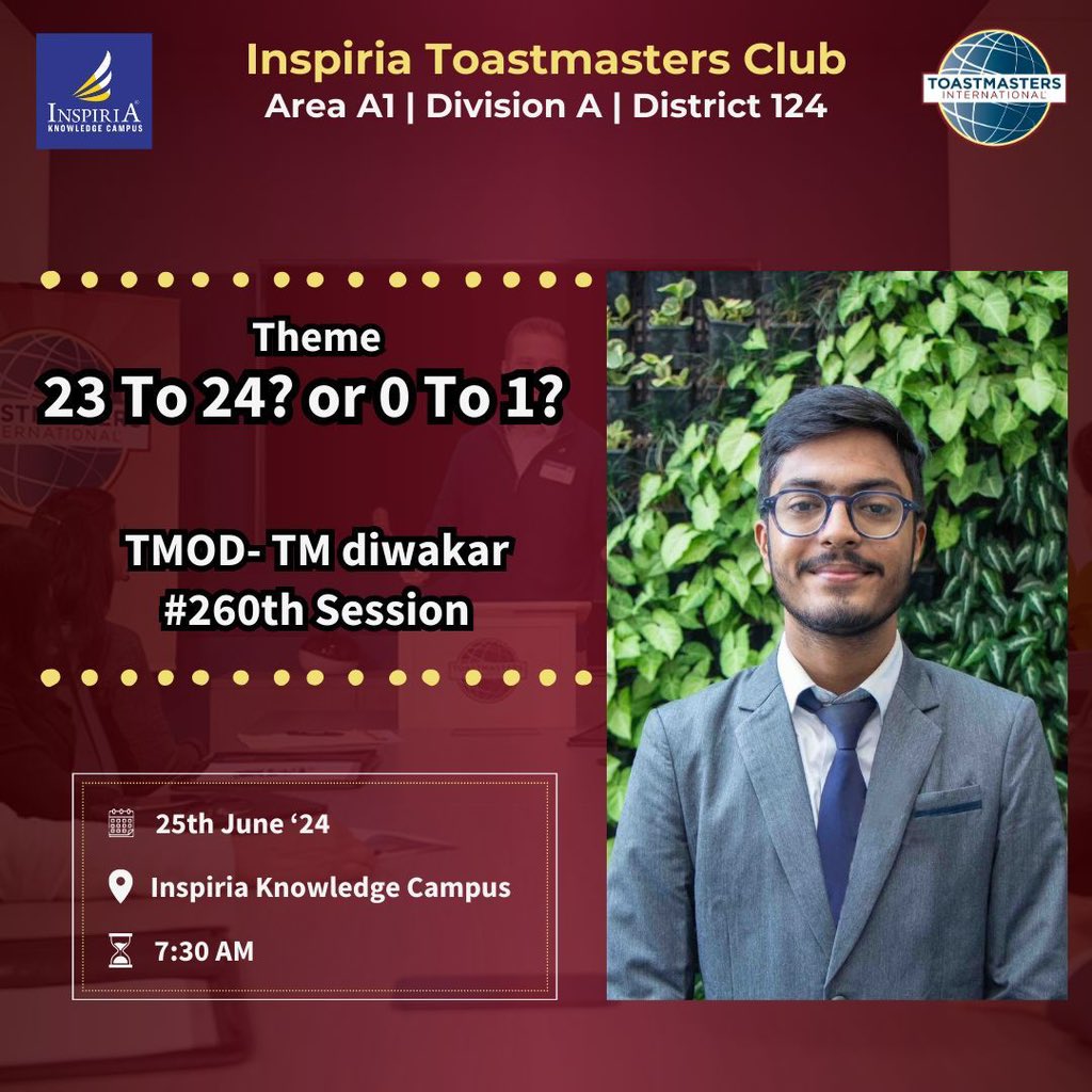 ClubInspiria's tweet photo. Theme- 23 to 24? or 0 to 1?
TMOD~ TM Diwakar 

If you have any questions, don’t hesitate to reach out our adorable VP Membership, TM Shreya at her contact no. +977 9842152607 https://t.co/yXGvPVRE7t
