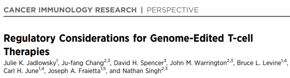 Bruce Levine, Ph.D. 🇺🇦🥼🔬🧬🧪💉 (@bllphd) on Twitter photo NEW - Regulatory Considerations for Genome-Edited T-cell Therapies, on navigating complexities in bringing new technologies to regulatory submissions, clinical trials. From <a href="/NathanSinghLab/">Nathan Singh</a> & colleagues <a href="/PennMedicine/">Penn Medicine</a> <a href="/CIR_AACR/">Cancer Immunology Research</a> #geneediting #CRISPR aacrjournals.org/cancerimmunolr… NEW - Regulatory Considerations for Genome-Edited T-cell Therapies, on navigating complexities in bringing new technologies to regulatory submissions, clinical trials. From <a href="/NathanSinghLab/">Nathan Singh</a> & colleagues <a href="/PennMedicine/">Penn Medicine</a> <a href="/CIR_AACR/">Cancer Immunology Research</a> #geneediting #CRISPR aacrjournals.org/cancerimmunolr…