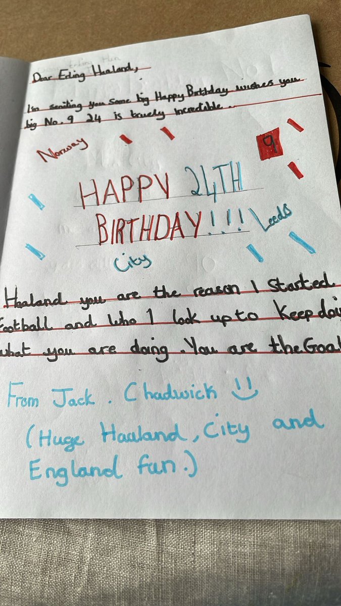 ChaddersAndrew's tweet photo. @erling Hi. My son’s a huge fan and did these for your birthday. Hope
jad a great day. https://t.co/PCwasGmrOz