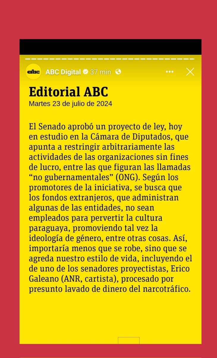 ABCAñetete siendo Concertado🏳️‍🌈
Según ellos, la ley que busca transparencia en las gestiones de la MAFIA ONG, NO tiene sustento, por qué existen Narcopoliticos cómo Érico Galeano. Por lo mismo trabajar por mantener nuestra soberanía y nuestra Cultura... también es ridículo🤦🏼‍♂️