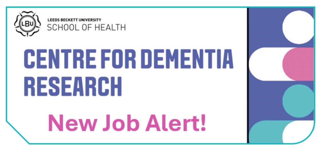 Leeds Beckett Centre for Dementia Research (@lbudementia) on Twitter photo We are recruiting! We are looking for a research fellow to work on two <a href="/NIHRresearch/">National Institute for Health and Care Research</a> funded studies on improving acute hospital care for people living with dementia.
Please share &/or consider applying to join our team! Closing date 19/8/24
More info: vacancies.leedsbeckett.ac.uk/ce0984li_webre… We are recruiting! We are looking for a research fellow to work on two <a href="/NIHRresearch/">National Institute for Health and Care Research</a> funded studies on improving acute hospital care for people living with dementia.
Please share &/or consider applying to join our team! Closing date 19/8/24
More info: vacancies.leedsbeckett.ac.uk/ce0984li_webre…