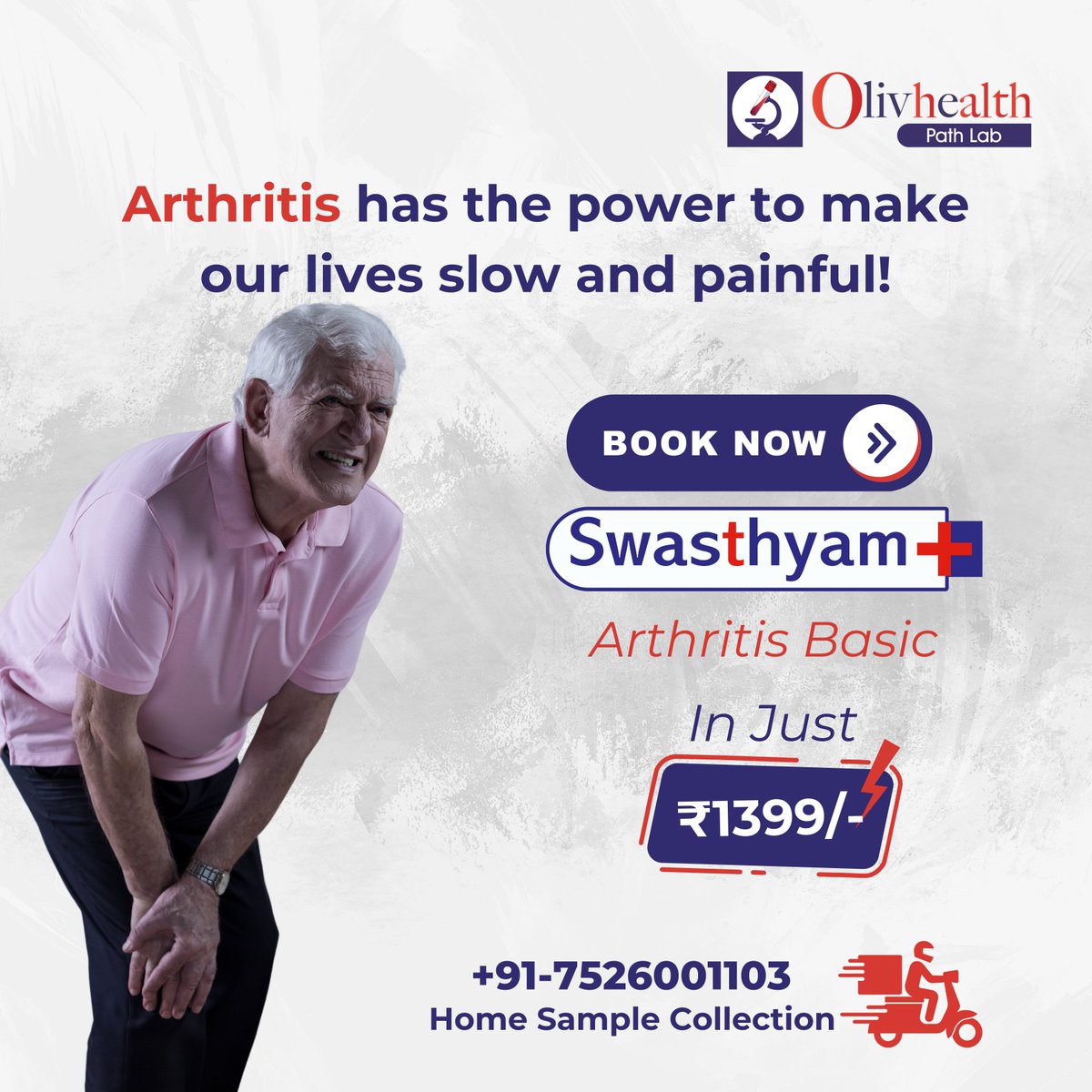 OlivHealthPath's tweet photo. Arthritis is the swelling and tenderness of one or more joints. The main symptoms of arthritis are joint pain and stiffness, which typically worsen with age. BOOK NOW-Call / Whatsapp Us - +91-7526001103.

#OlivhealthPathLab #arthritis #Pain #jointpain #arthritiscare https://t.co/ZRbEbCBlx2