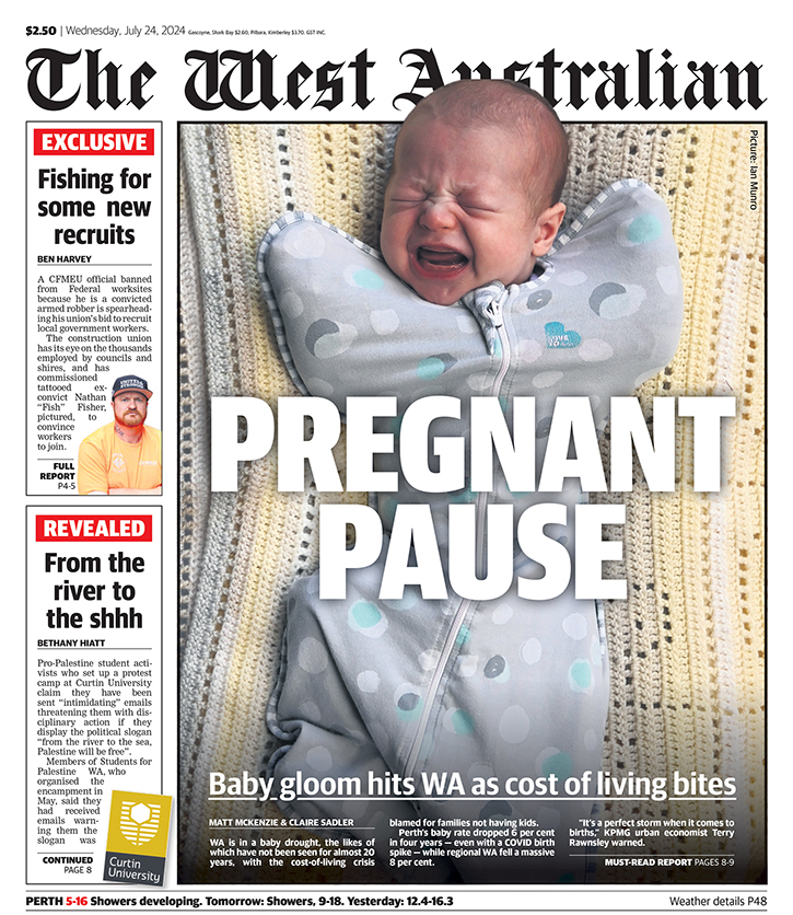 The front page of Wednesday's The West Australian.