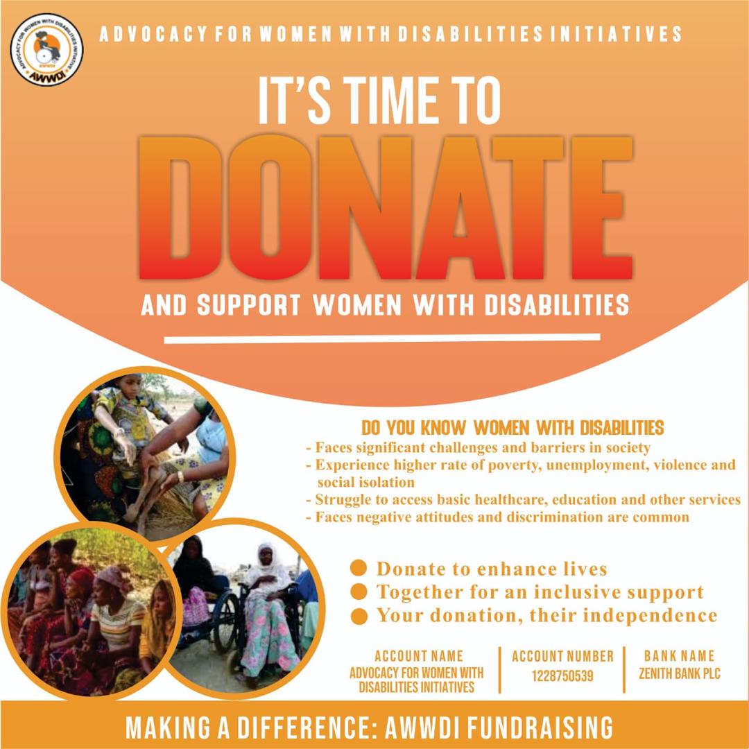 AWWDI Launches her Maiden Welfare Package, 
Are you looking for ways to make a difference or to touch live or to support women and girls with disabilities. We have the channel and we have the women.
No amount of donations is small, 
Reach out to us today.