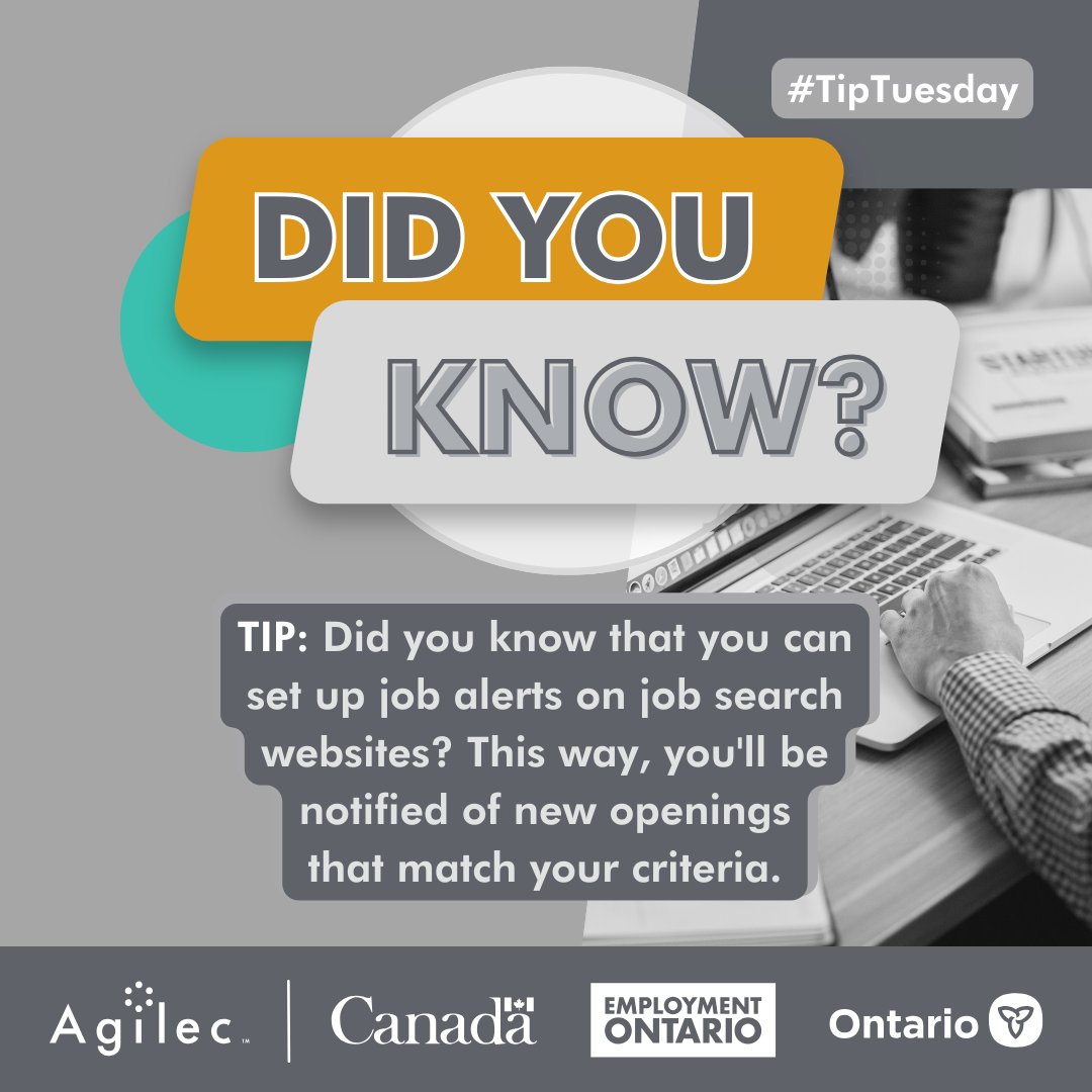 HamiltonAgilec's tweet photo. 🔔 Tip: Stay ahead in your job search by setting up alerts on job websites. Get notified instantly about new openings that fit your criteria!

#TipTuesday #HamOnt #Agilec https://t.co/pU1hyeQYAD