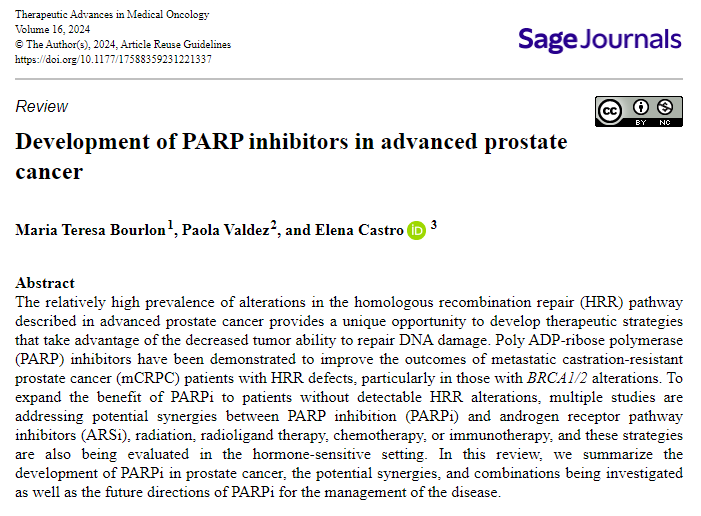 Therapeutic Advances in Medical Oncology (@tamedoncol) on Twitter photo 📖 Top-read in TAM: The development of #PARPinhibitors in advanced #ProstateCancer. Check out the comprehensive review on therapeutic strategies and synergies: journals.sagepub.com/doi/10.1177/17…
Authors: <a href="/BourlonMaite/">Maite Bourlon</a>, <a href="/PaolaVS94/">Paola Valdez</a>, <a href="/Ecastromarcos/">Elena Castro</a> 📖 Top-read in TAM: The development of #PARPinhibitors in advanced #ProstateCancer. Check out the comprehensive review on therapeutic strategies and synergies: journals.sagepub.com/doi/10.1177/17…
Authors: <a href="/BourlonMaite/">Maite Bourlon</a>, <a href="/PaolaVS94/">Paola Valdez</a>, <a href="/Ecastromarcos/">Elena Castro</a>