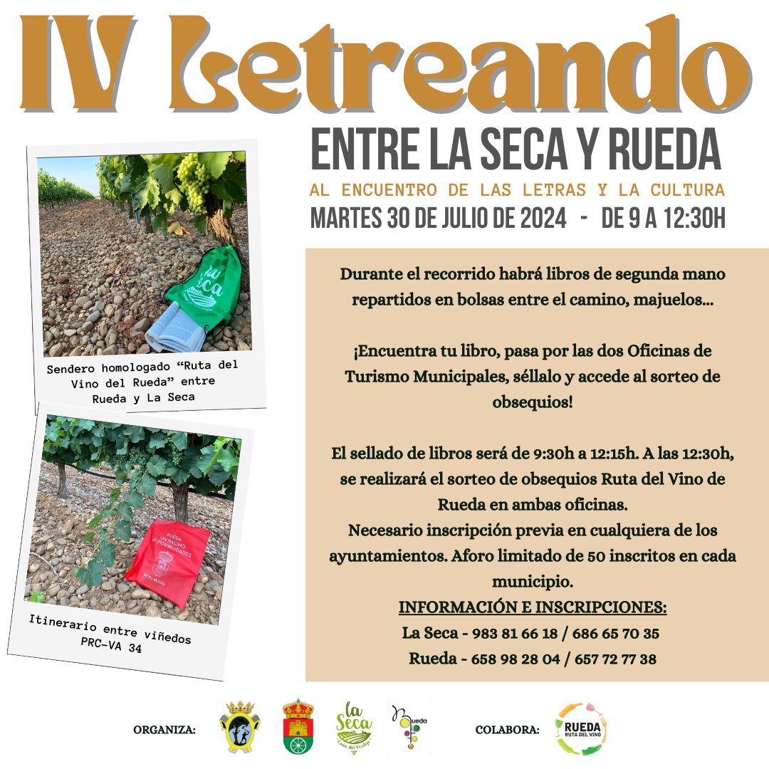 RutaVinoVerdejo's tweet photo. LETREANDO ENTRE LA SECA Y RUEDA
IV edición de #Letreando, una iniciativa que aúna literatura (recuperación de libros) y senderismo. Cultura, territorio, paisaje... y la proyección de la Ruta Senderista de la @RutaVinodeRueda desde un punto de vista turístico @CyLEsVida @aytorueda https://t.co/90YPvTcMbd