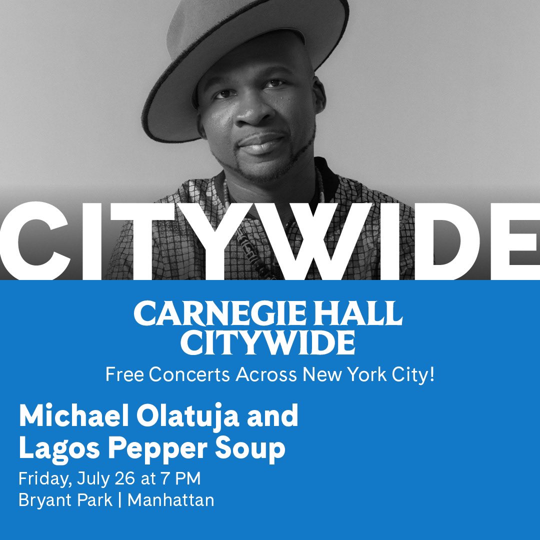 💥FREE CONCERT💥💥
(7/26) It’s about to happen this Friday at Bryant Park, NYC! 🌆✨ Come and celebrate the summer with an epic/energetic evening of Afrobeat, Jazz, and funk. 🎷💃 Oh…..and did I mention that it’s FREE!!! 😊  Gather your friends 💥🥳

carnegiehall.org/Calendar/2024/….